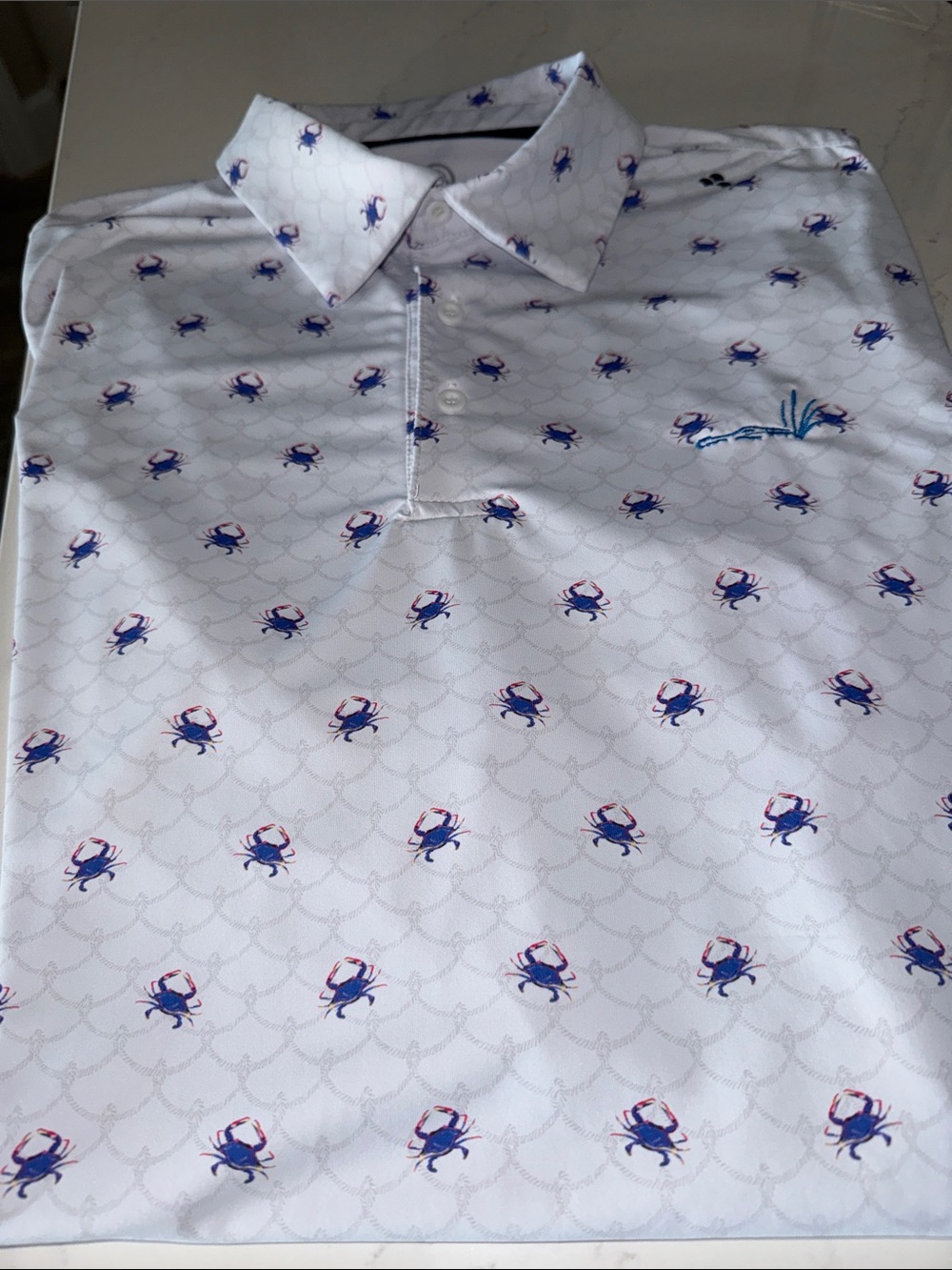 Scales Polo with Blue Crab Print
